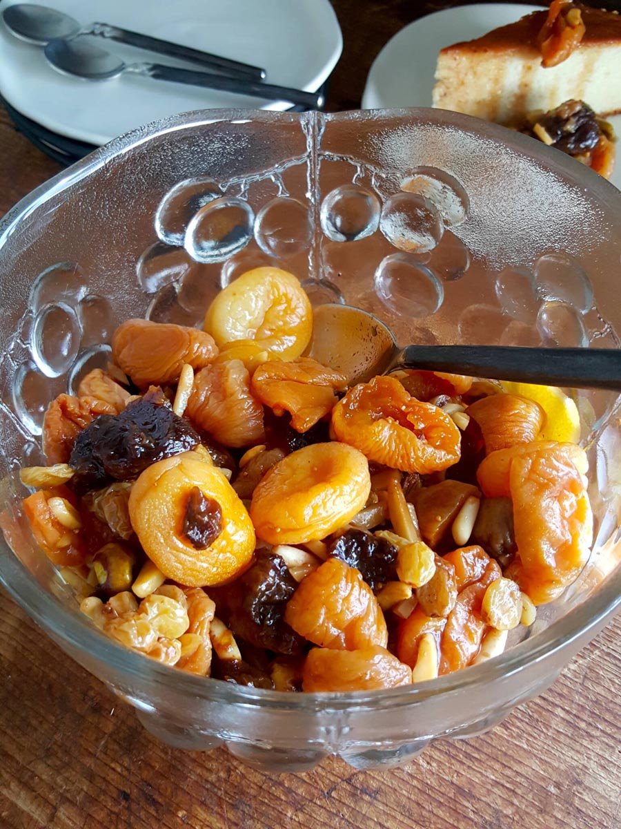 Khoshaf – a bowl of exotic fruits plumped in syrup & rosewater