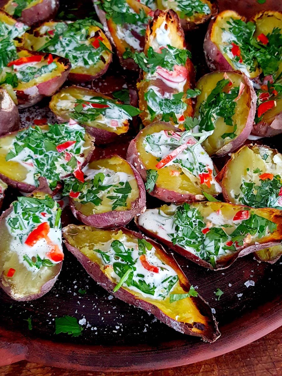 Baked Kumara with Chilli Coconut Cream