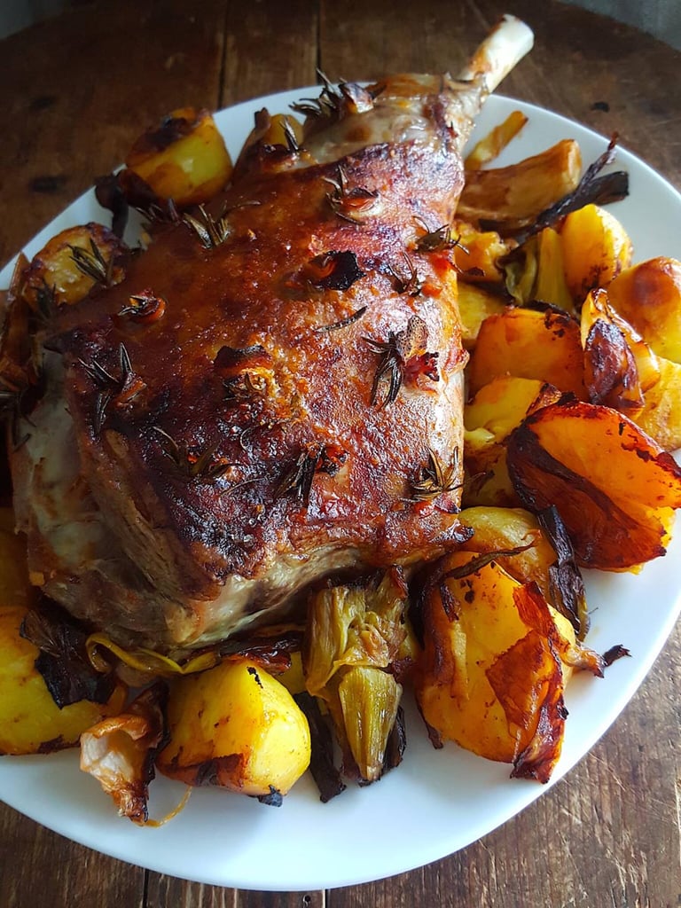 Stud the lamb with tasty bits.