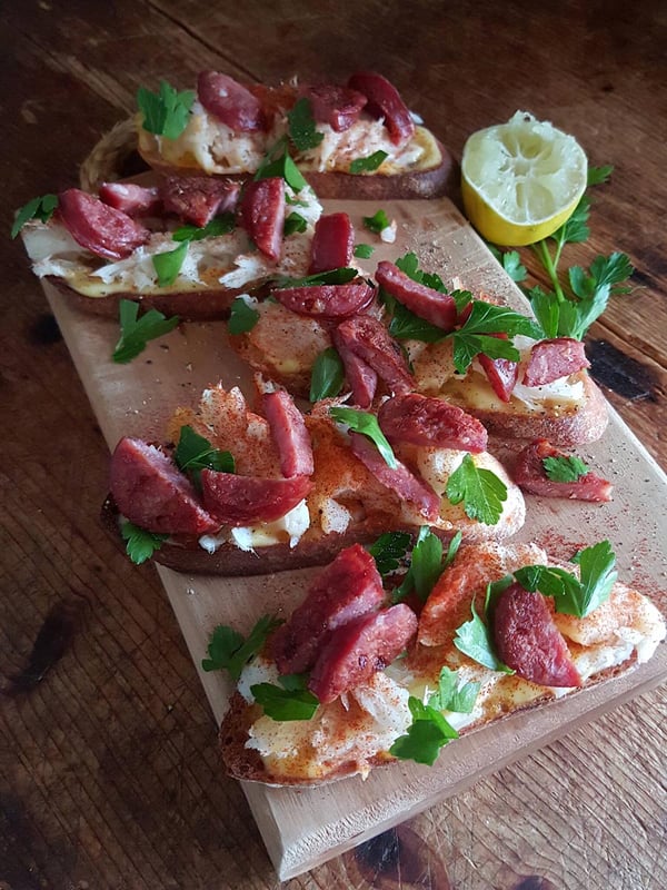 Smoked Fish & Chorizo Crostini