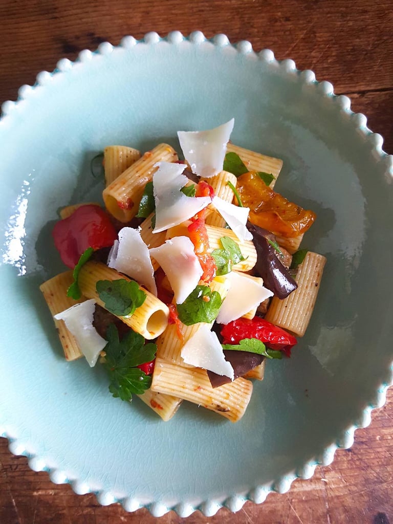Rigatoni with Roasted Eggplant & Pepper