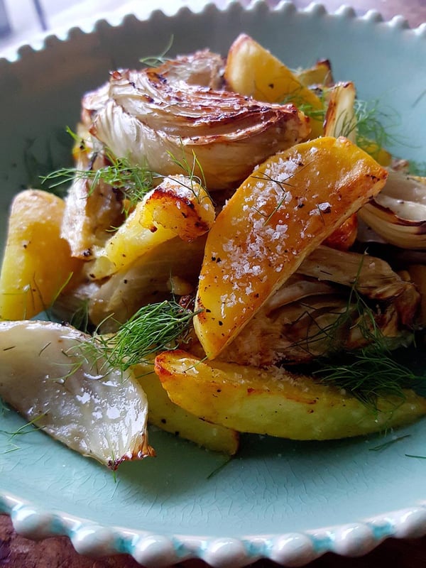 Pork Chops with Mustard & Sage|Fennel and potato for roasting|Marinating plump pork chops in mustard|Barbnecued pork chops with mustard and sage|Pork chops with Mustard & Sage|Cook the fat too!|Cook the fat too!|Pork Chops with Roasted Fennel & Potatoes|Roasted fennel & potatoes