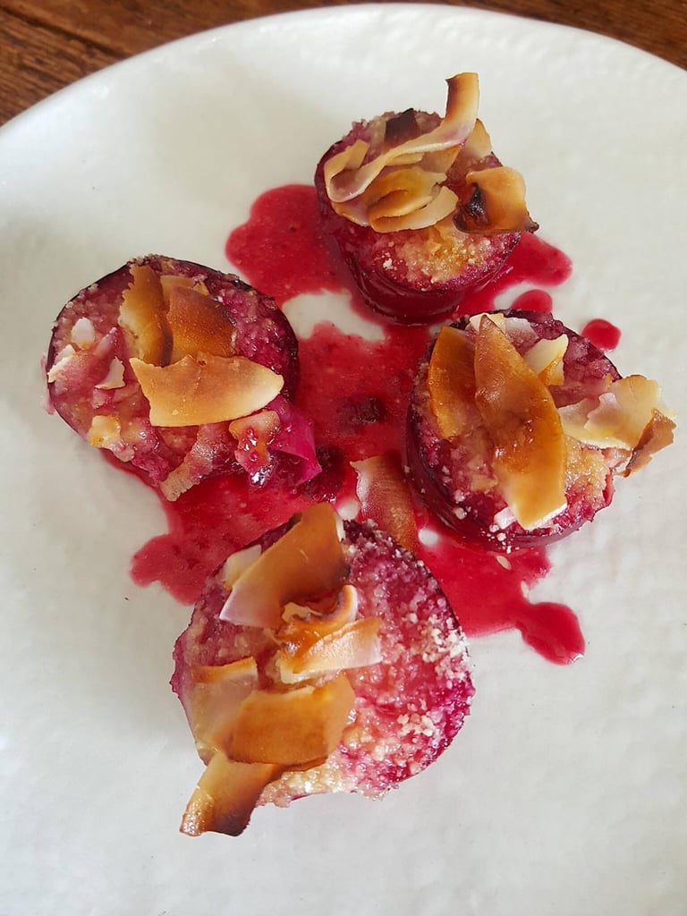 Rum Plums with Almonds & Coconut
