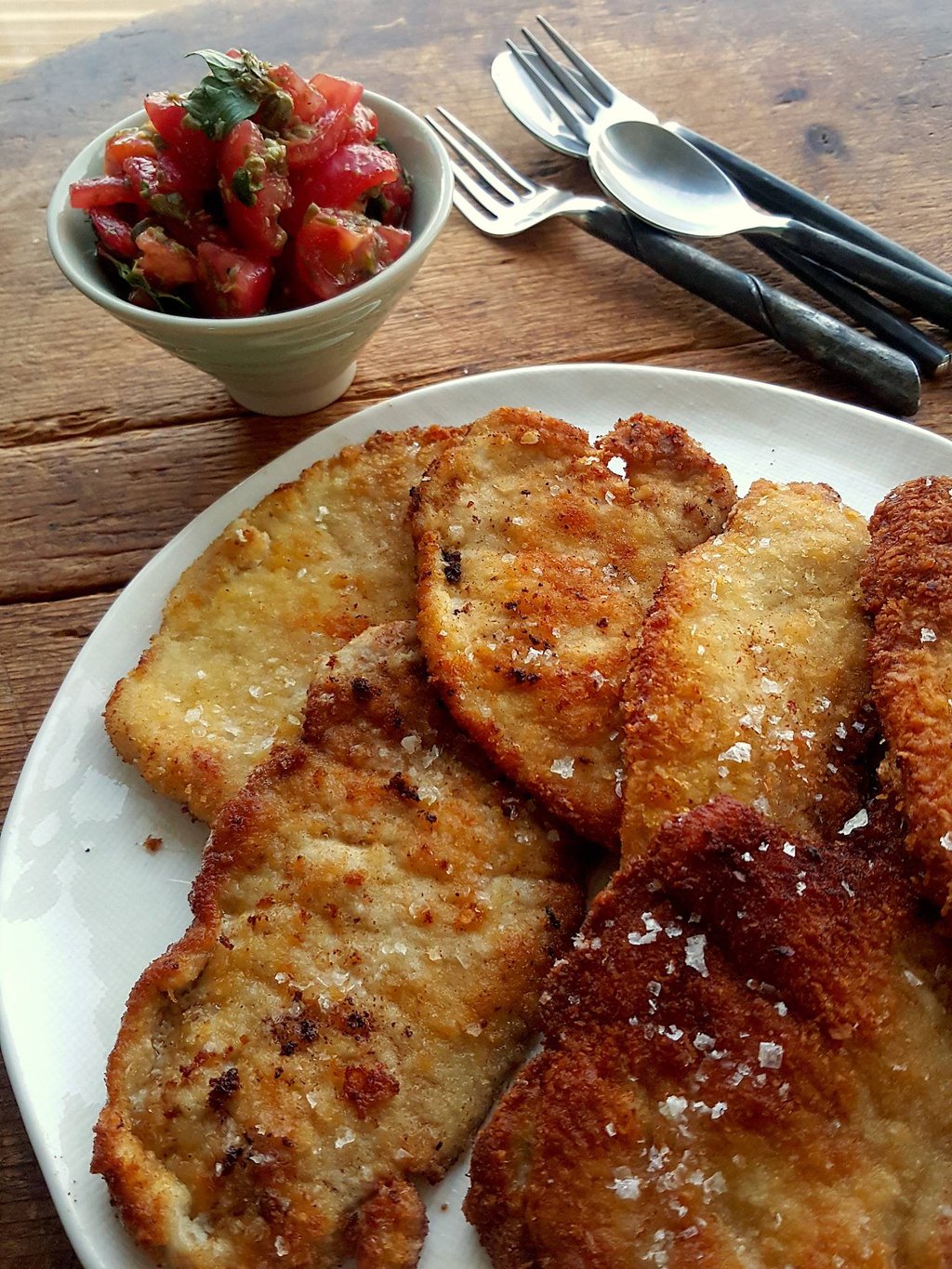 Pork Schnitzel with Tomato Caper Salsa