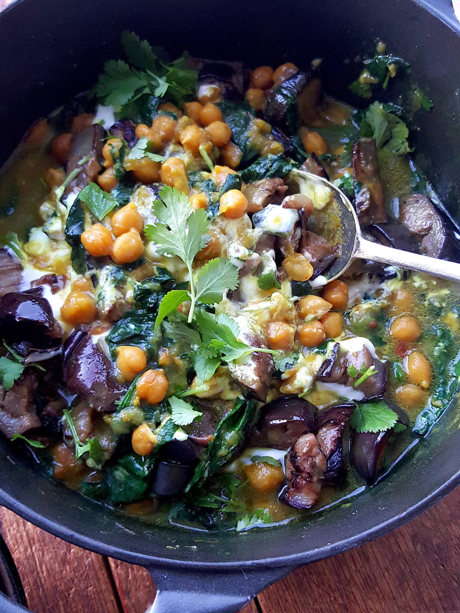 Stewed Chickpeas with Spinach & Eggplant