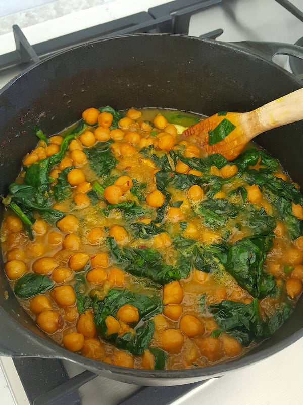 Stewed Chickpeas with Spinach & Eggplant
