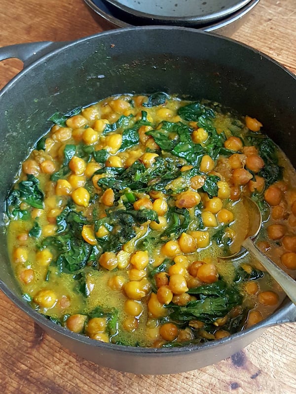 Stewed Chickpeas with Spinach & Eggplant
