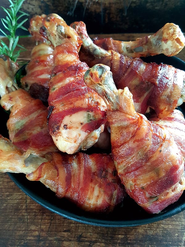 Chicken Drumsticks Wrapped in Bacon