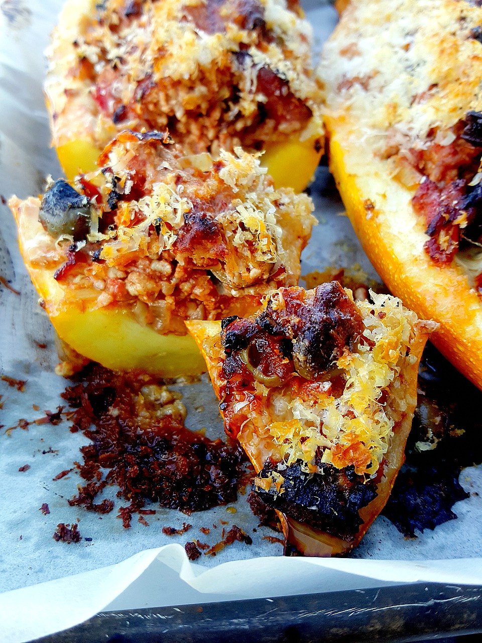 Marrow Stuffed with Chorizo & Olives