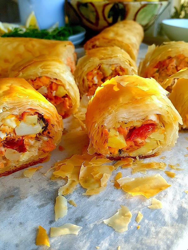Hot-smoked Salmon & Dill Flaky Filo Pie