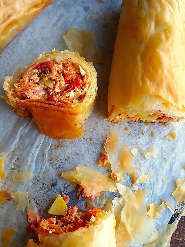Hot-smoked Salmon & Dill Flaky Filo Pie