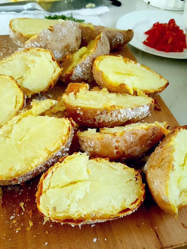 Crunchy-skinned jacket potatoes