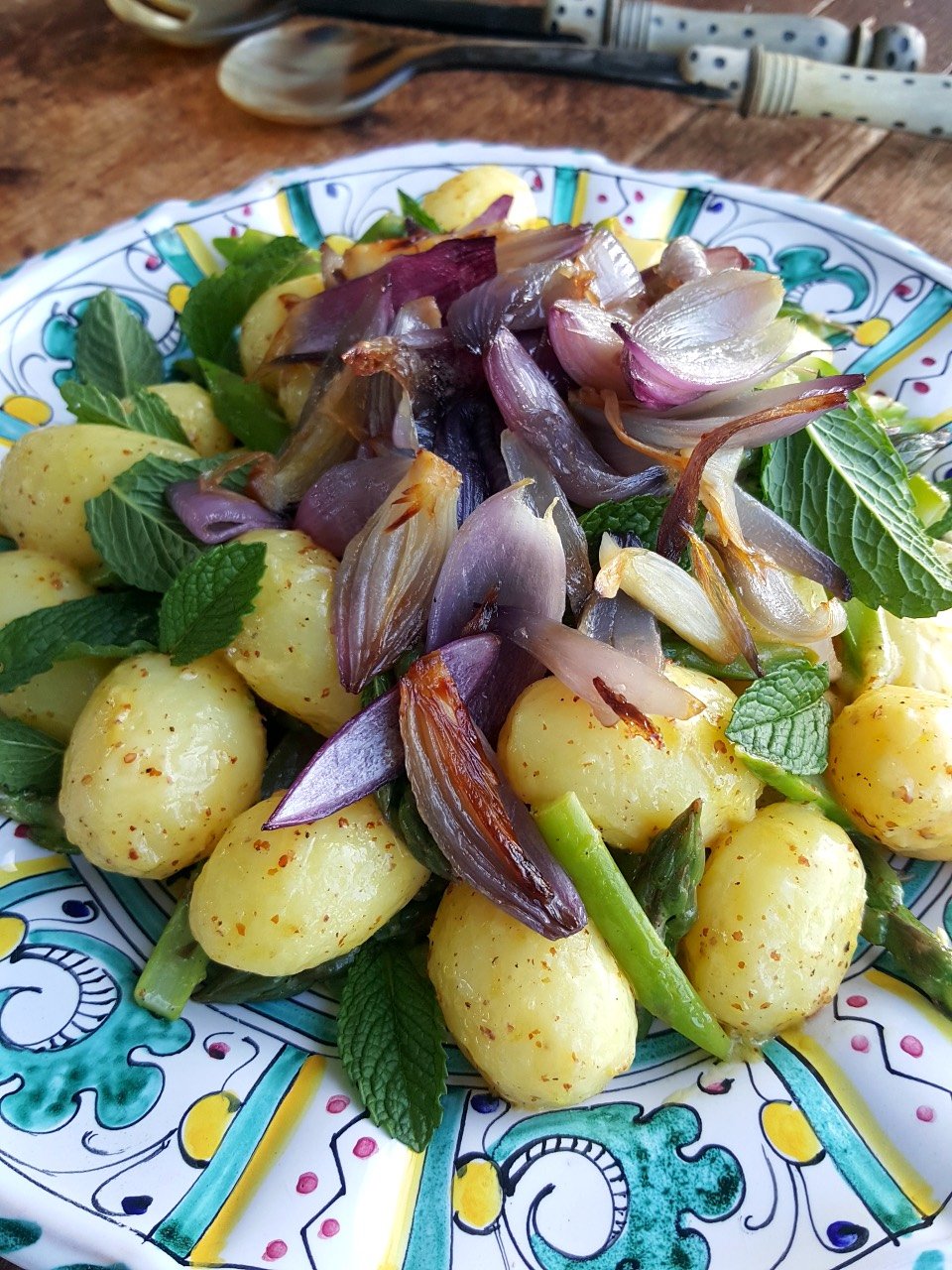 New Potates & Asparagus with Mustard Dressing