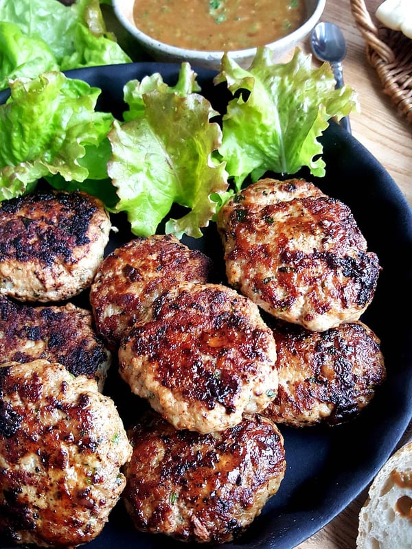 Pork Burgers with Slaw & Mango Coconut Sauce
