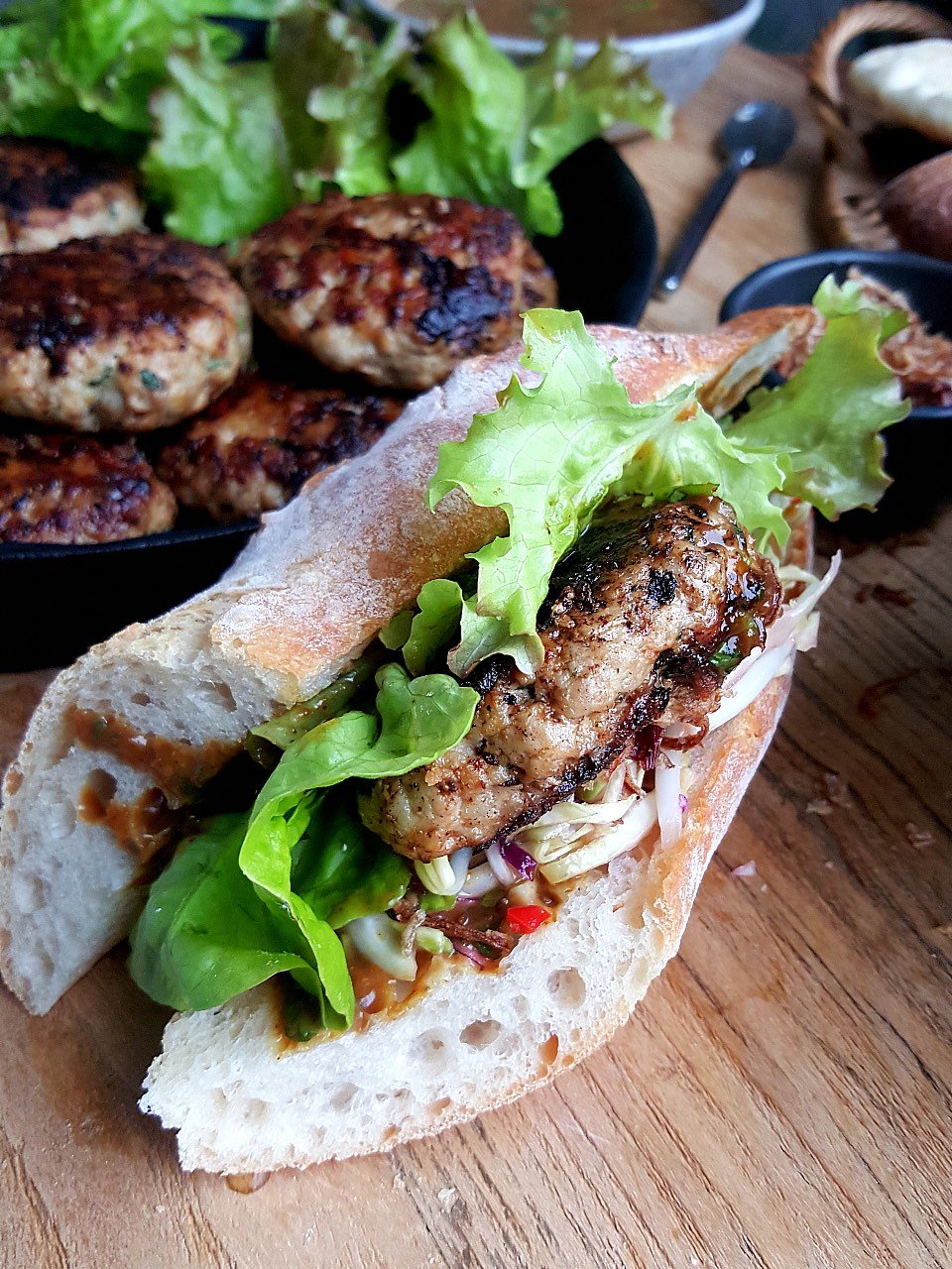 Pork Burgers with Slaw & Mango Coconut Sauce