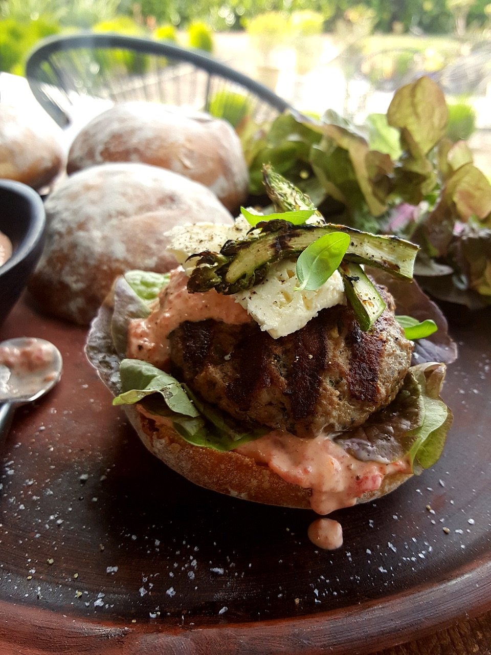 Lamb Burgers with Char-grilled Red Pepper Sauce