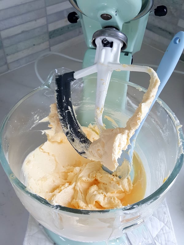Creaming butter and sugar.