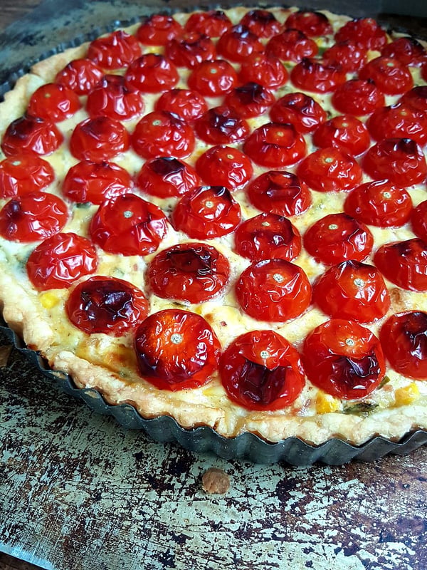 Sweet Corn, Bacon & Cherry Tomato Quiche