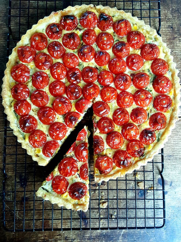 Sweet Corn, Bacon & Cherry Tomato Quiche