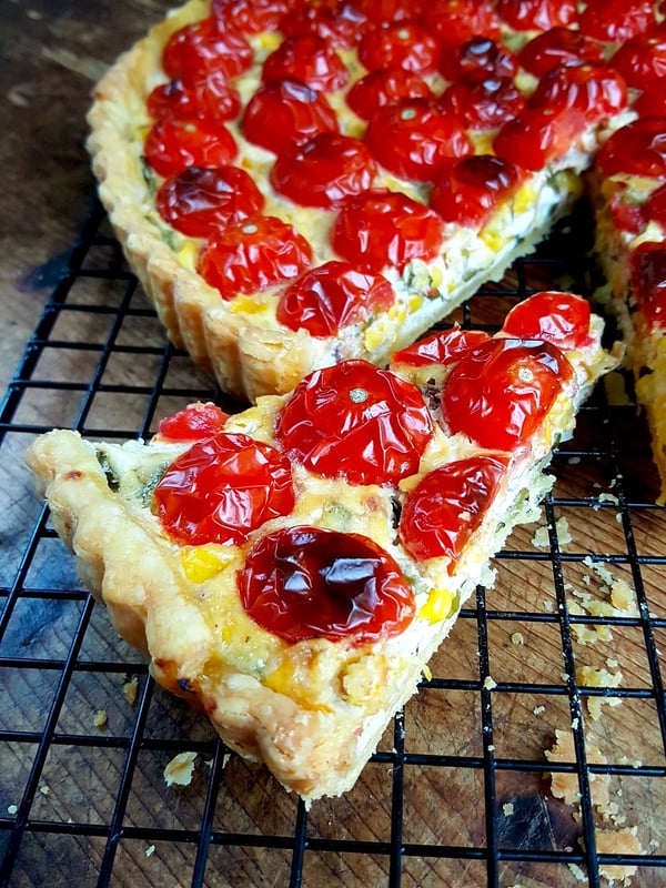 Sweet Corn, Bacon & Cherry Tomato Quiche