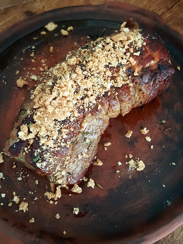 Roasted Pork Scotch Fillet with Amaretti Crumbs