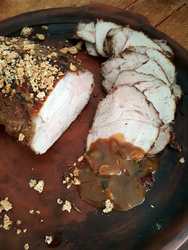 Roasted Pork Scotch Fillet with Amaretti Crumbs