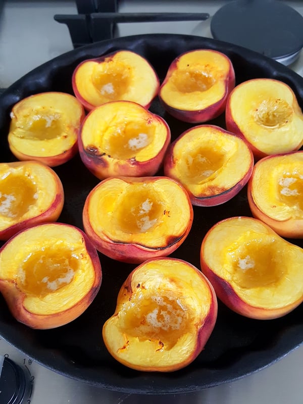 Baked Peaches & Haloumi with Basil Chilli Oil
