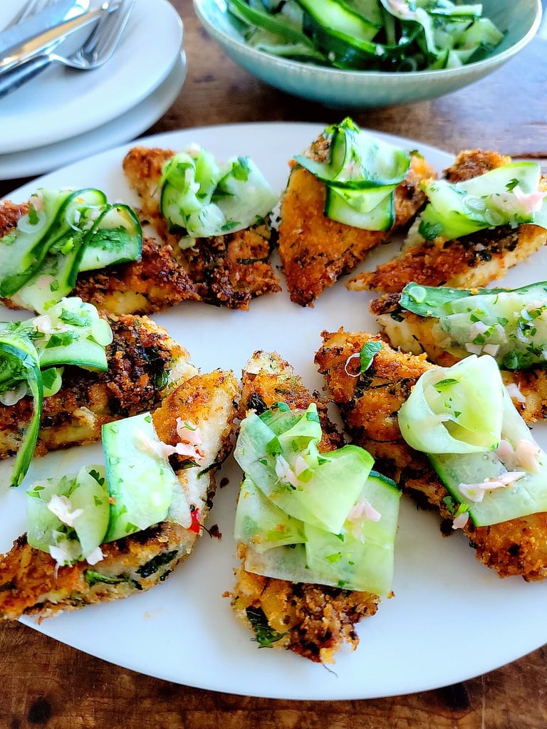 Golden Fish with Cucumber & Pink Ginger Salad
