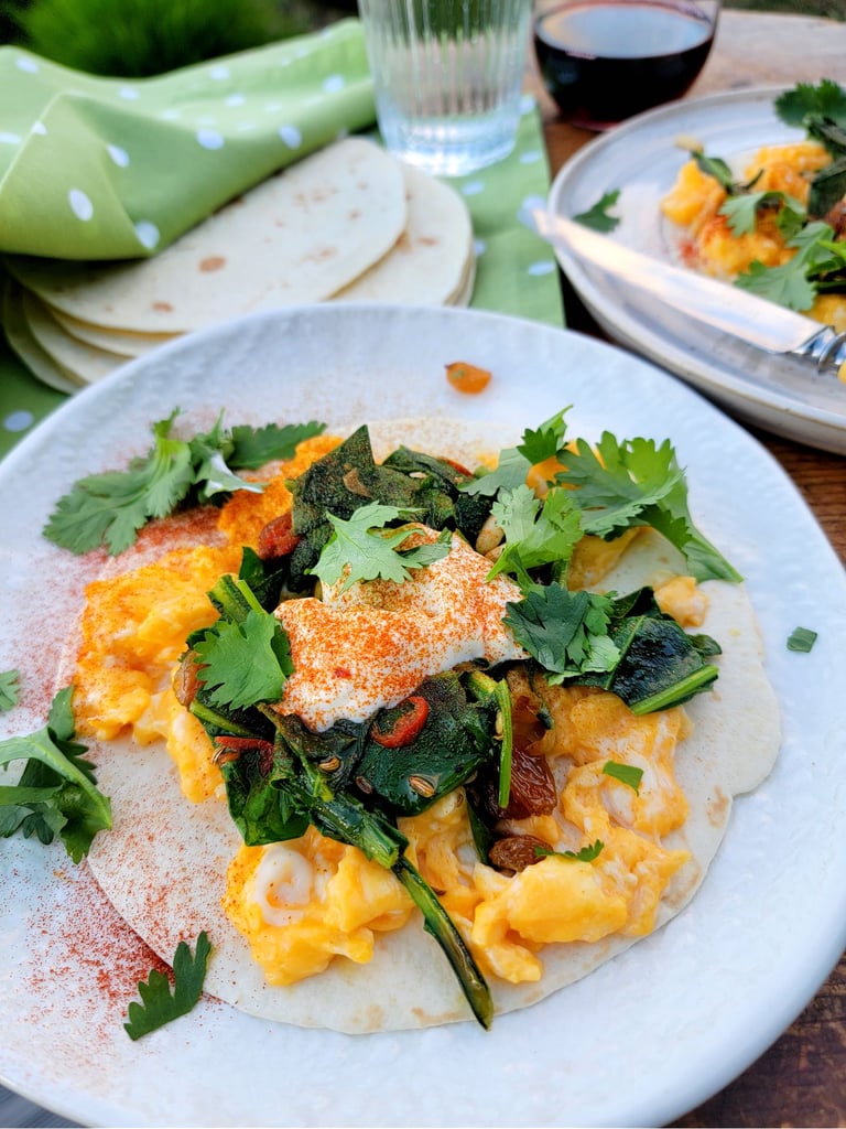 Scrambled Eggs & Spinach on Soft Tortillas
