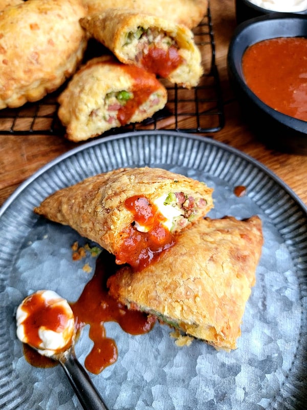 Chorizo Pasties with Roasted Tomato Sauce