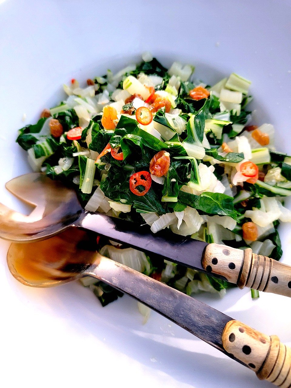 Silverbeet with Ginger & Golden Raisins