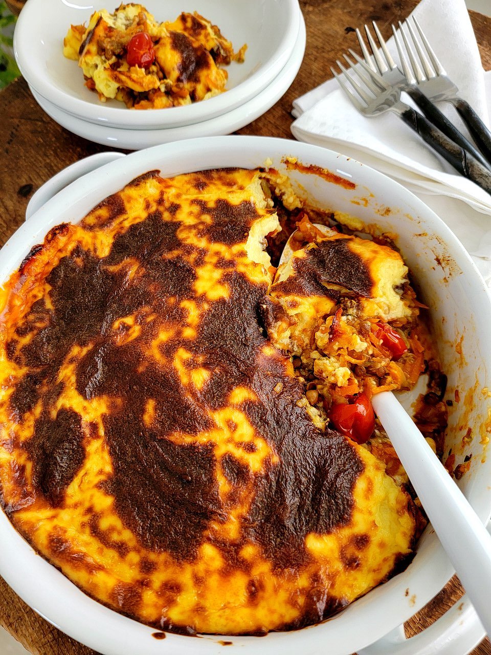 Lentil Pie with Puffy Cheese Crust