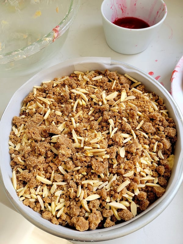 Rhubarb Crumble Cake before baking.