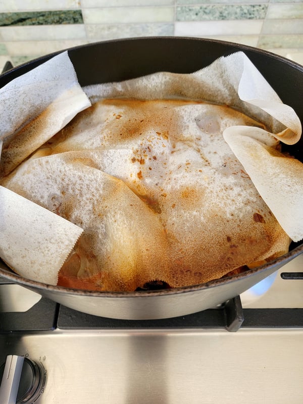 Keep a stew moist with a paper cover.