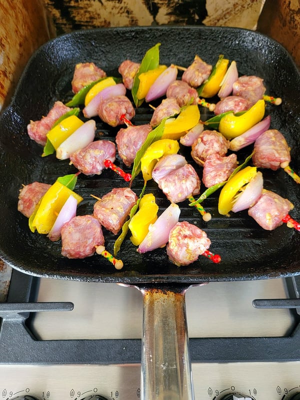 Pork Sausage & Yellow Pepper Skewers
