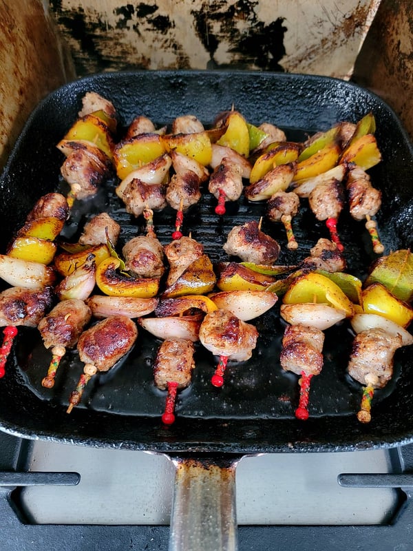 Pork Sausage & Yellow Pepper Skewers