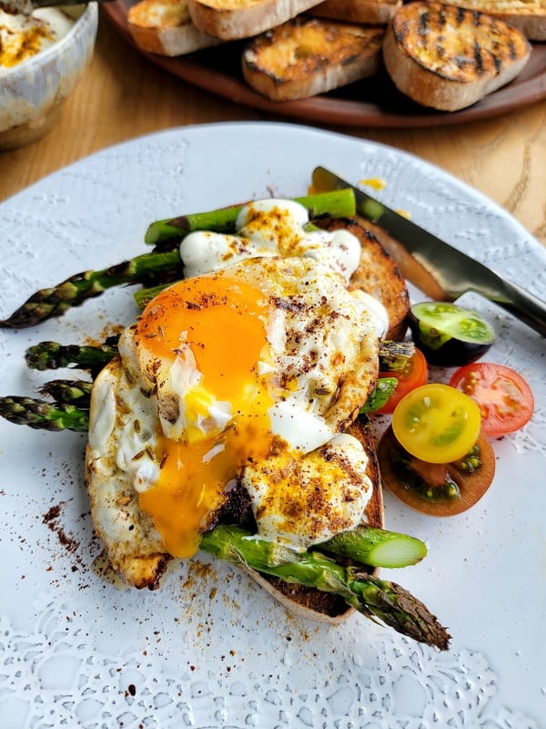 Asparagus with Fried Eggs & Cumin Oil