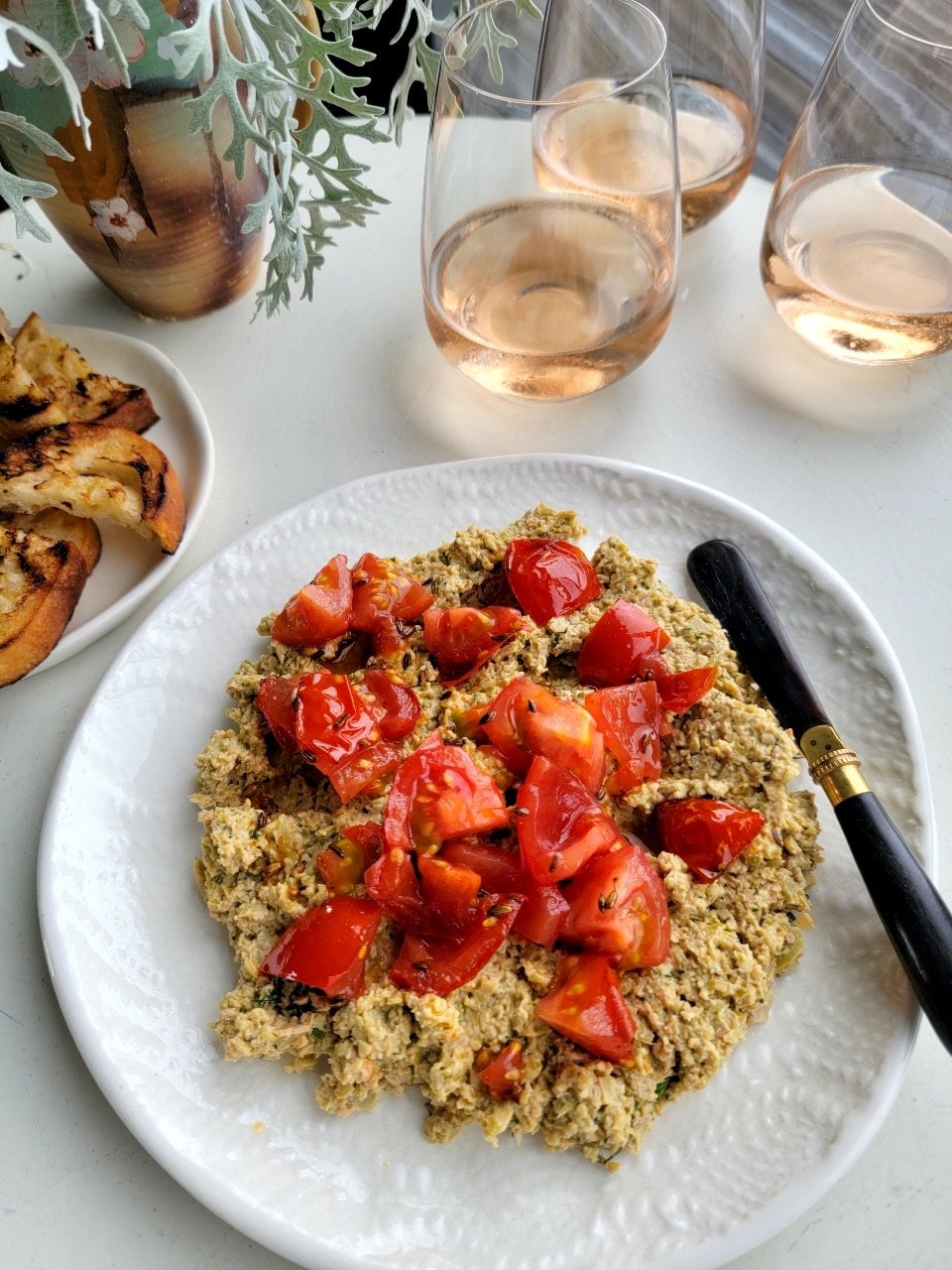 Green Olive Dip with Fried Tomatoes
