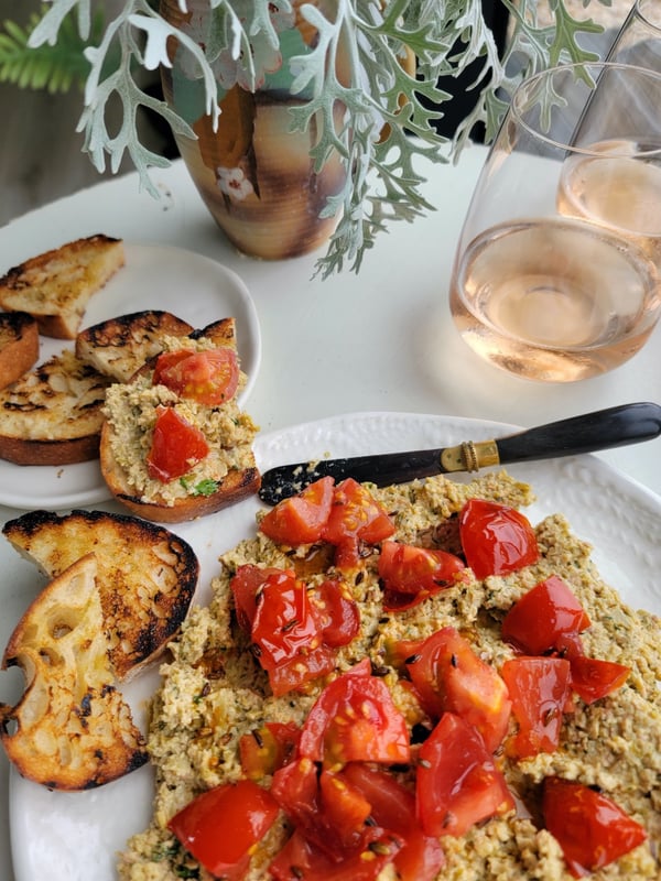 Green Olive Dip with Fried Tomatoes