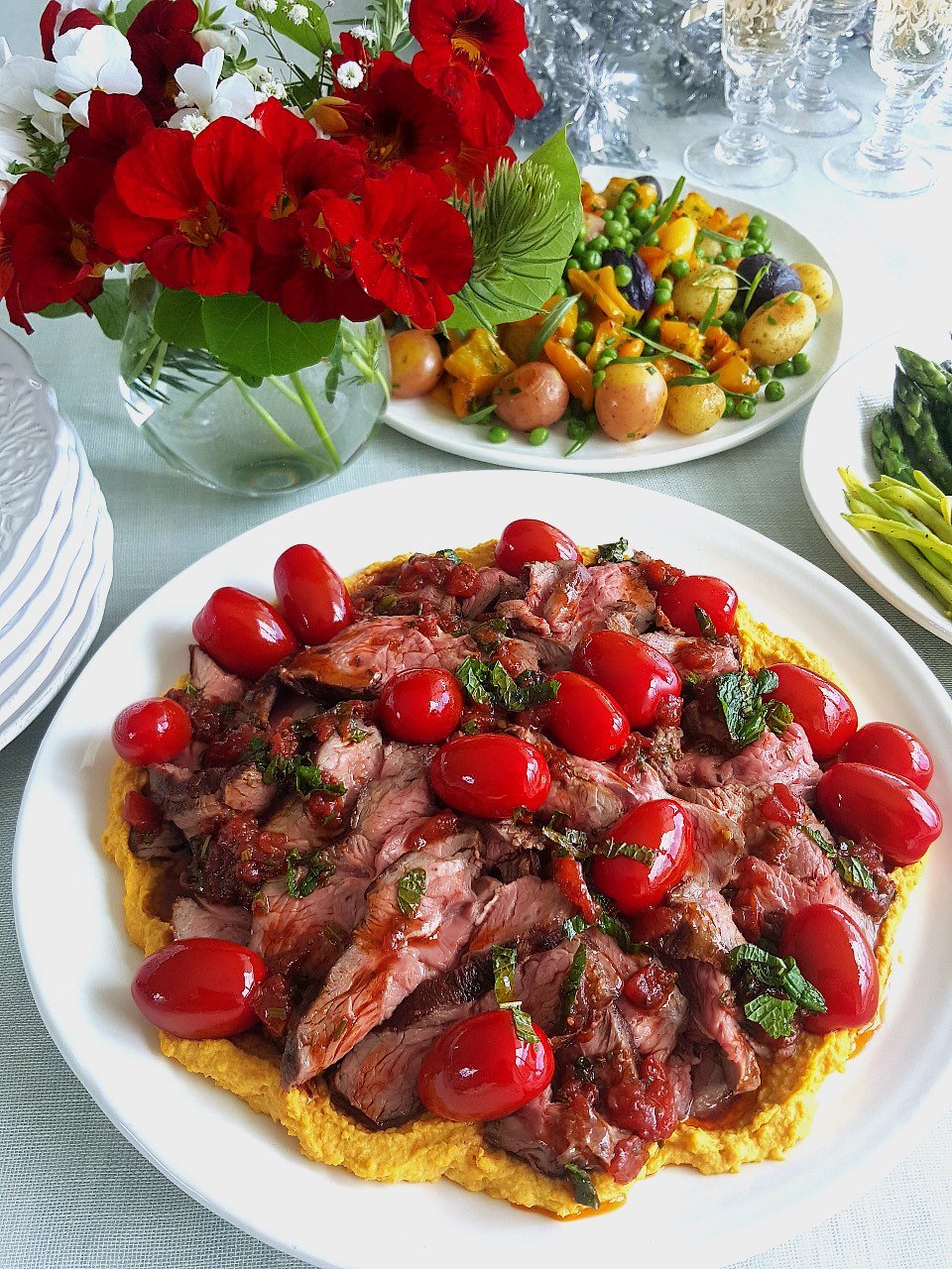 Char-grilled Lamb Rumps with Roasted Carrot Hummus