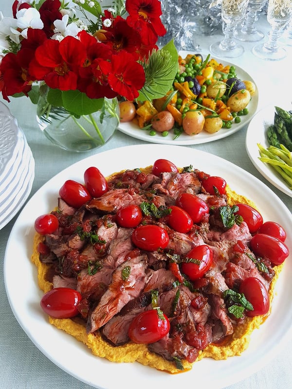 Char-grilled Lamb Rumps with Balsamic Tomatoes