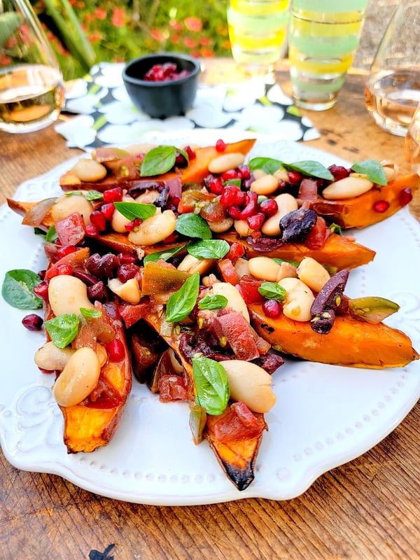 Baked Kumara with Mediterranean Salad