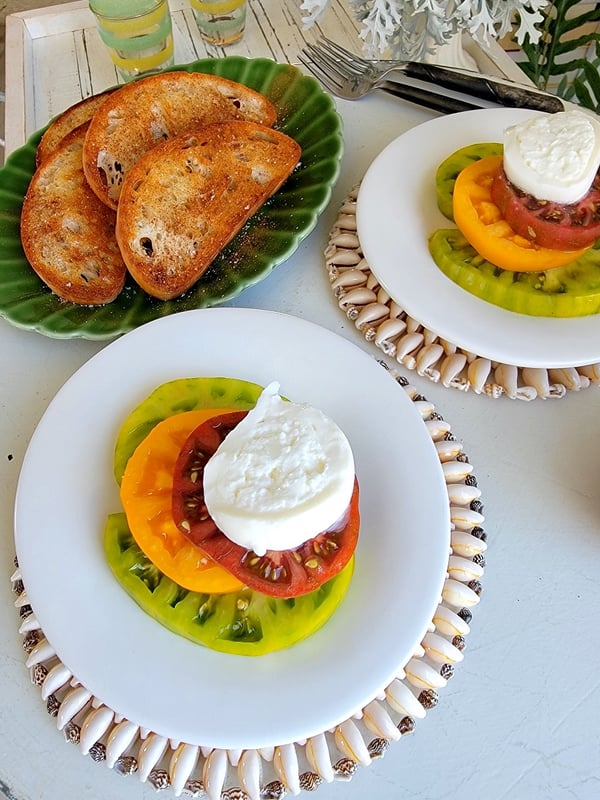 Burrata & Tomato Salad with Nectarine Pomegranate Dressing