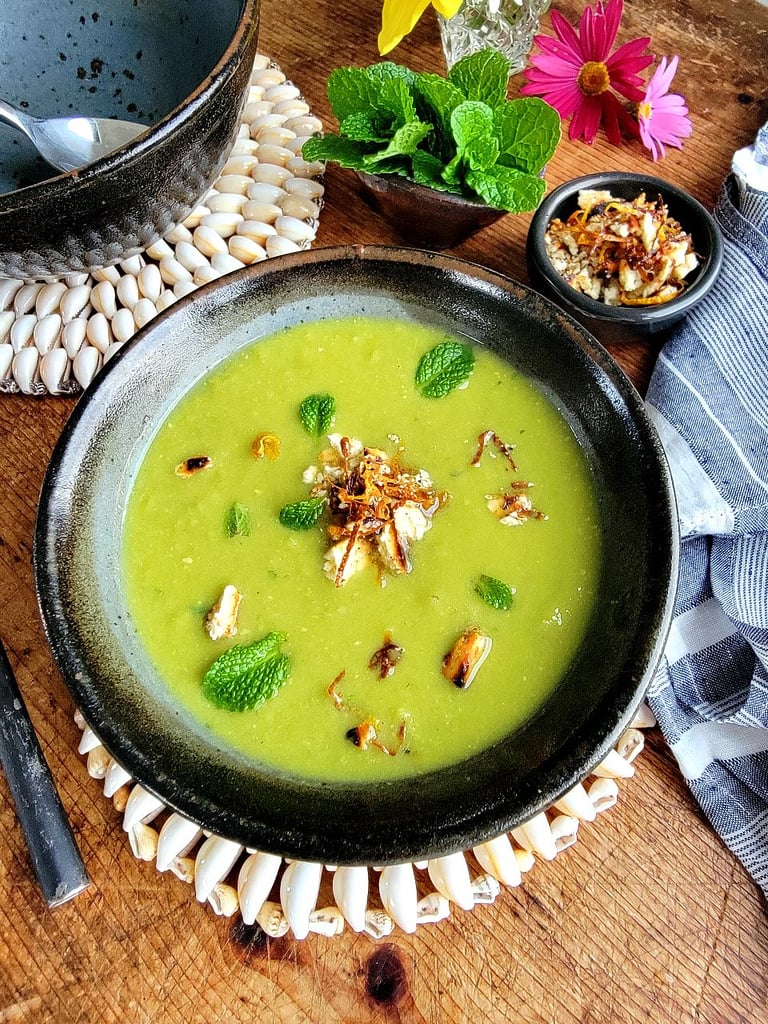 Chunky Pea Soup with Feta & Lemon Sprinkle