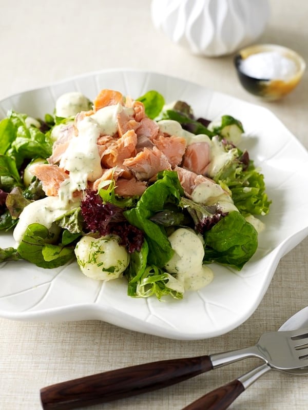 Hot-smoked salmon Salad with Creamy Mustard Dressing
