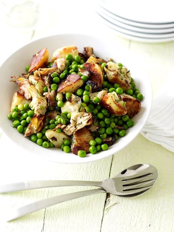 Sizzled Artichokes, New Potatoes & Peas