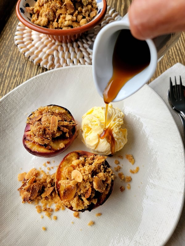 Grilled Peaches with Almond Crumble