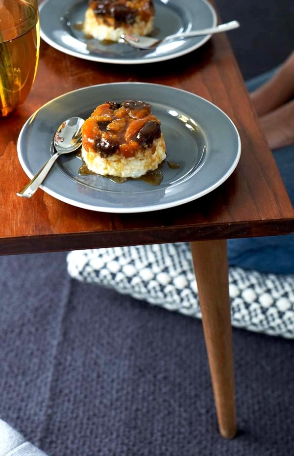 Creamy Rice Pudding with Fruits in Cognac Syrup