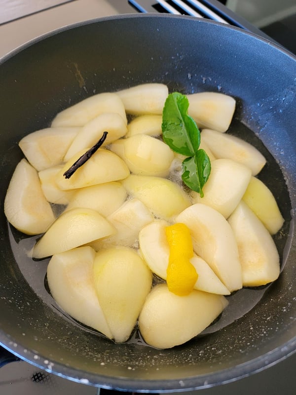 Honeyed Pears in Pink Syrup