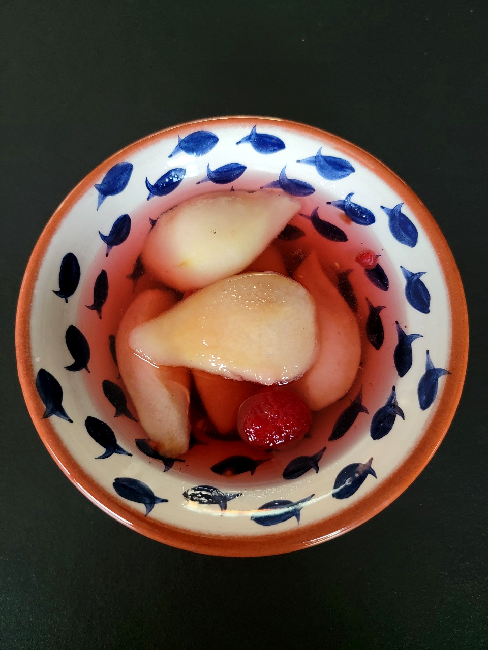 Honeyed Pears in Pink Syrup
